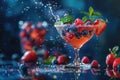 Refreshing Summer Berries Splashing in Water Glass Against Dark Background Royalty Free Stock Photo