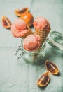 Refreshing summer blood orange ice cream and fruits, copy space Royalty Free Stock Photo
