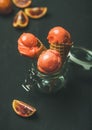 Refreshing summer blood orange ice cream in sweet waffle cones Royalty Free Stock Photo