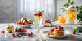 A refreshing summer breakfast with fruit-infused beverage, sweet pastries and assorted berries. Generative AI Royalty Free Stock Photo