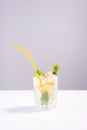 refreshing summer cocktail with ice and mint, lemon on white background Royalty Free Stock Photo