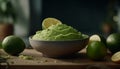 A refreshing summer cocktail: lime mojito with avocado guacamole generated by AI