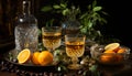 Refreshing summer cocktail on a wooden table, surrounded by nature generated by AI Royalty Free Stock Photo