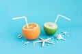 Refreshing in summer concept with orange juice and apple Royalty Free Stock Photo