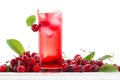 Refreshing summer drink, a cherry with ice cube, fruit cocktail, berry and water Royalty Free Stock Photo