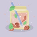 Refreshing summer drink strawberry drink with bubbles in a beautiful jar in vector