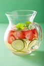 Refreshing summer drink with strawberry cucumber lime in jar Royalty Free Stock Photo