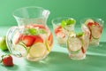 Refreshing summer drink with strawberry cucumber lime in jar and Royalty Free Stock Photo