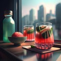 Refreshing summer drink with watermelon and lime on the table. Royalty Free Stock Photo