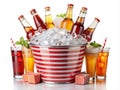 Refreshing Summer Drinks Overflowing from a Red and White Striped Bucket Royalty Free Stock Photo