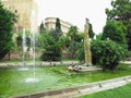 Refreshing summer fountain in park of Tarragona. Catalonia, Spain