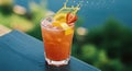 Refreshing Summer Fruit Cocktail with Orange and Strawberry Royalty Free Stock Photo