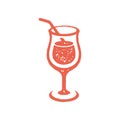 Refreshing summer juice cocktail in elegant goblet with straw red hand drawn grunge texture vector Royalty Free Stock Photo