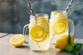 Refreshing Summer Lemonade in Mason Jars with Lemon Slices and Ice. created with Generative AI