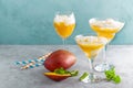 Refreshing summer mango cocktail with fresh juice and ice cream