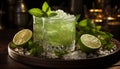 Refreshing summer mojito, citrus freshness in a green drinking glass generated by AI
