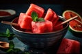 Refreshing Summer Treat: Bowl of Watermelon Pops on Ice