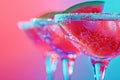 Refreshing summer watermelon cocktails. Glasses rimmed with sugar filled with a pink watermelon drink. Generative AI Royalty Free Stock Photo