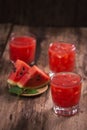 Refreshing summer watermelon juice in glasses with slices of watermelon Royalty Free Stock Photo