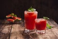 Refreshing summer watermelon juice in glasses with slices of watermelon Royalty Free Stock Photo