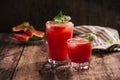 Refreshing summer watermelon juice in glasses with slices of watermelon Royalty Free Stock Photo