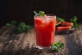 Refreshing summer watermelon juice in glasses with slices of watermelon Royalty Free Stock Photo