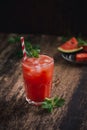 Refreshing summer watermelon juice in glasses with slices of watermelon Royalty Free Stock Photo