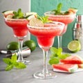 Refreshing summer watermelon margaritas with lime