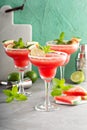 Refreshing summer watermelon margaritas with lime