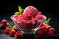 a refreshing and tantalizing image of homemade raspberry yogurt ice cream on black background ai created
