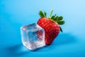 Refreshing Temptation: Ice Cube with Strawberry. Royalty Free Stock Photo