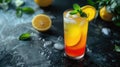 Refreshing Tequila Sunrise cocktail with ice and mint
