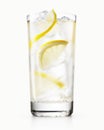 Refreshing Tom Collins cocktail drink served in a glass on a pure white background. Generative AI. Royalty Free Stock Photo