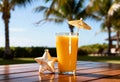 Refreshing tropical summer drink with orange juice and beach charm Royalty Free Stock Photo
