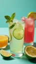 Refreshing tropicalstyle cocktail blends featuring gin tequila vodka lime mint and ice Royalty Free Stock Photo