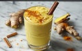 Refreshing Turmeric and Ginger Smoothie With Cinnamon Sticks on Marble Counter Royalty Free Stock Photo