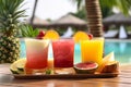 Refreshing Variety of Mixed Fruit Juices in the Resort, Welcome drink for tourist, generative AI