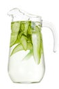 Refreshing water with cucumber on isolated white