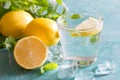 Refreshing water with lemon, mint and ice for summer heat background Royalty Free Stock Photo