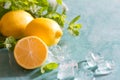 Refreshing water with lemon, mint and ice for summer heat background Royalty Free Stock Photo
