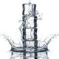Refreshing water splash around stacked ice cubes Royalty Free Stock Photo