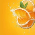 Refreshing water splashes onto slices of vibrant orange fruit