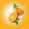 Refreshing water splashes onto slices of vibrant orange fruit