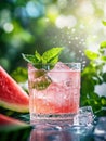 Refreshing watermelon cocktail in elegant glass with mint leaves Royalty Free Stock Photo