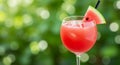 Refreshing Watermelon Cocktail in a Glass with Green Background Royalty Free Stock Photo