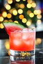 Refreshing watermelon cocktail with ice and mint on a sunny tropical background Royalty Free Stock Photo