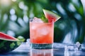 Refreshing watermelon cocktail with ice and mint on a sunny tropical background Royalty Free Stock Photo