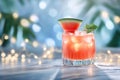Refreshing watermelon cocktail with ice and mint on a sunny tropical background Royalty Free Stock Photo