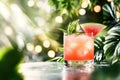 Refreshing watermelon cocktail with ice and mint on a sunny tropical background Royalty Free Stock Photo
