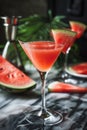 A refreshing watermelon cooler garnished with a juicy slice